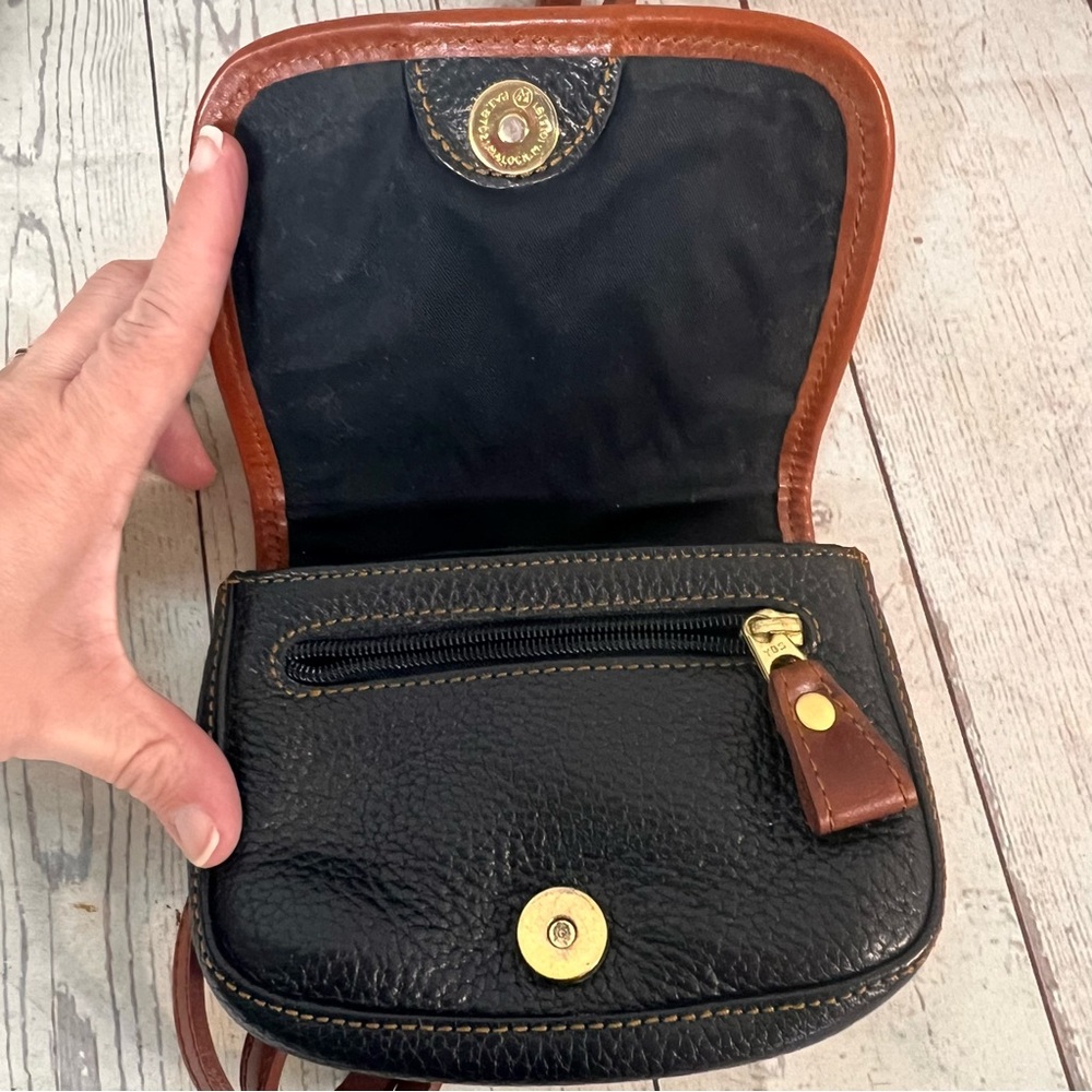 Vintage Mini Leather Saddle Crossbody Purse Liz Claiborne Brwn Black Pebbled - Picture 5 of 16